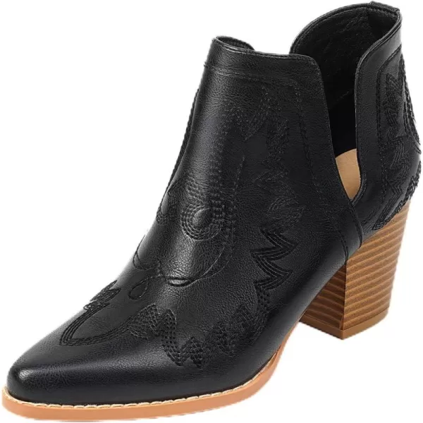 MUSSHOE Women's Ankle Boots Western Embroidered Cowboy Boots Pointed Toe Low Heel Cowgirl Boots