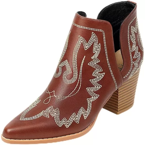 MUSSHOE Women's Ankle Boots Western Embroidered Cowboy Boots Pointed Toe Low Heel Cowgirl Boots