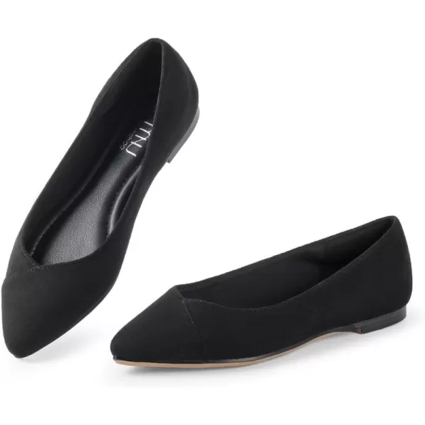 MUSSHOE Women’s Ballet Flat Shoes Comfortable Pointed Toe Slip on Black Shoes for Woman Classic Soft Shoes