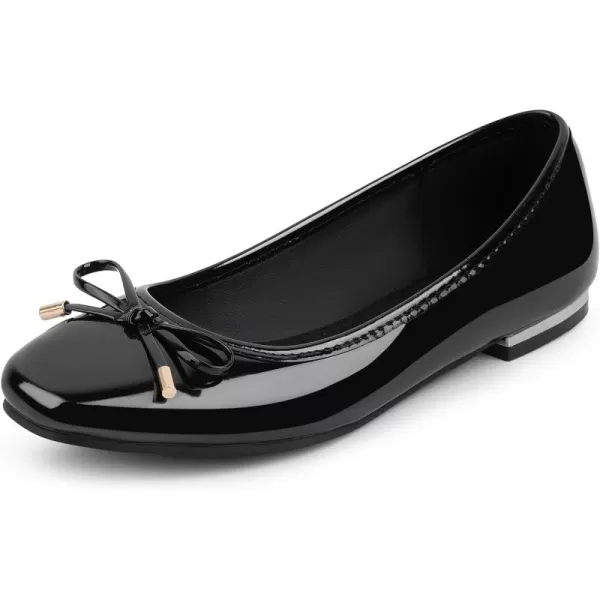 MUSSHOE Women's Ballet Flats Shoes Dressy Comfortable Square Toe Patent Flat with Bow