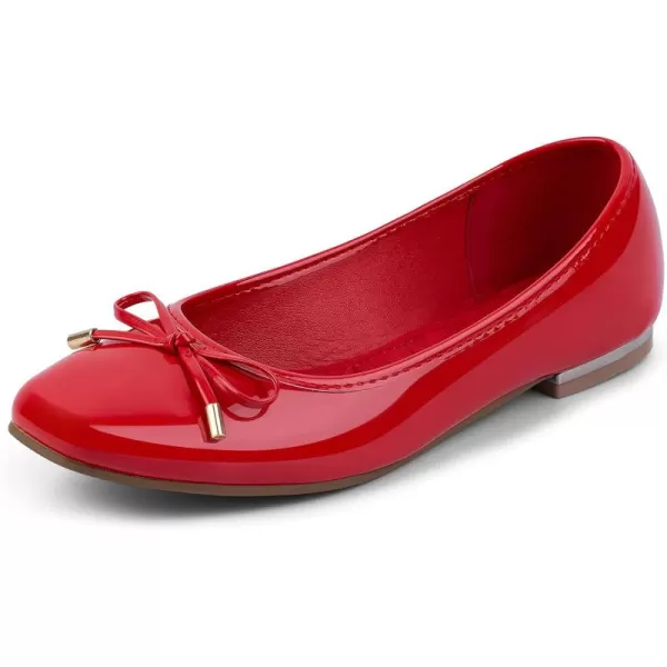 MUSSHOE Women's Ballet Flats Shoes Dressy Comfortable Square Toe Patent Flat with Bow