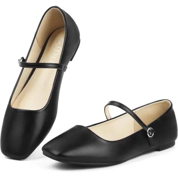 MUSSHOE Womens Ballet Mary Jane Flats Shoes Adjustable Strap Comfortable Square Closed Toe Versatile Chic Footwear with Latex Insole