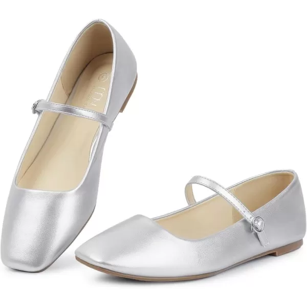 MUSSHOE Womens Ballet Mary Jane Flats Shoes Adjustable Strap Comfortable Square Closed Toe Versatile Chic Footwear with Latex Insole