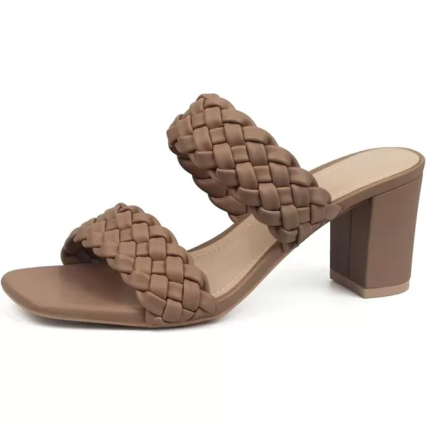 MUSSHOE Women's Braided Heeled Sandals Square Open Toe Heels Strappy Chunky Heels Block Slide Sandals