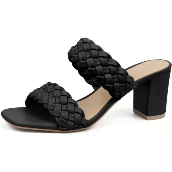 MUSSHOE Women's Braided Heeled Sandals Square Open Toe Heels Strappy Chunky Heels Block Slide Sandals