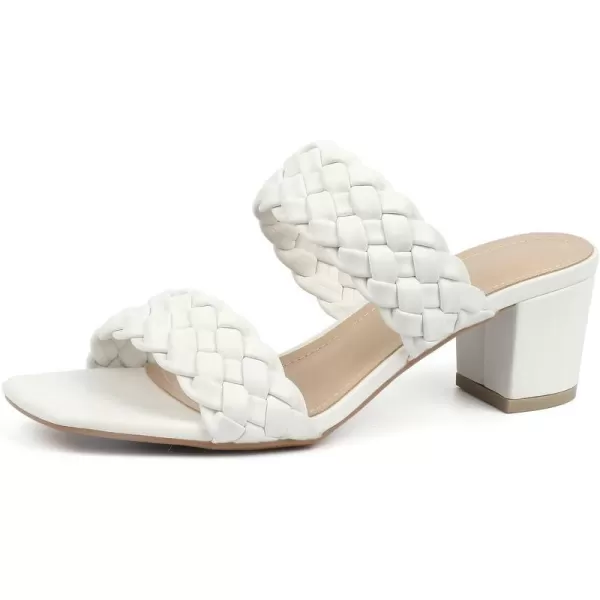 MUSSHOE Women's Braided Heeled Sandals Square Open Toe Heels Strappy Chunky Heels Block Slide Sandals