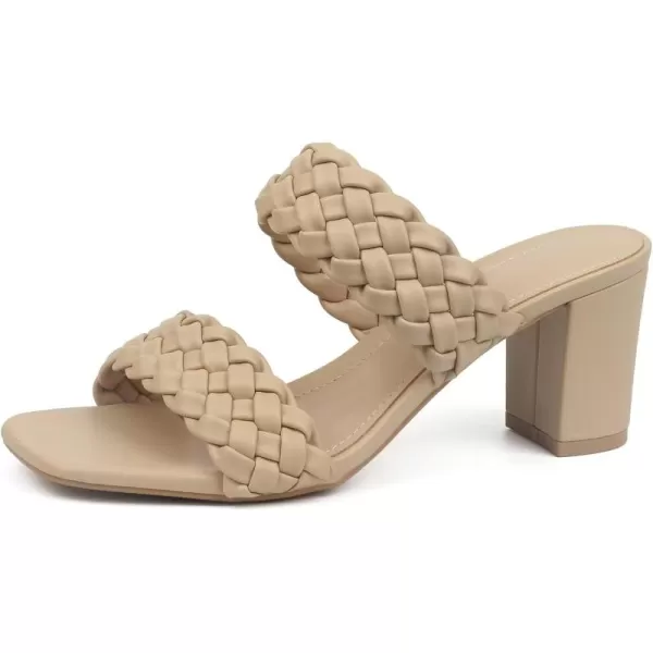 MUSSHOE Women's Braided Heeled Sandals Square Open Toe Heels Strappy Chunky Heels Block Slide Sandals
