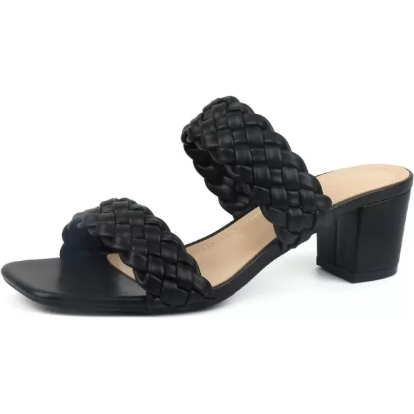 MUSSHOE Women's Braided Heeled Sandals Square Open Toe Heels Strappy Chunky Heels Block Slide Sandals