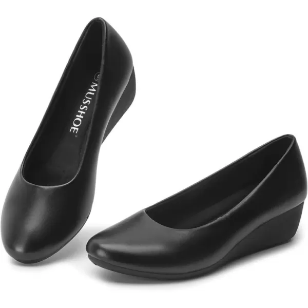 MUSSHOE Women's Mid Wedge Heel Pump Shoes Slip on Round Toe Wedge Pumps
