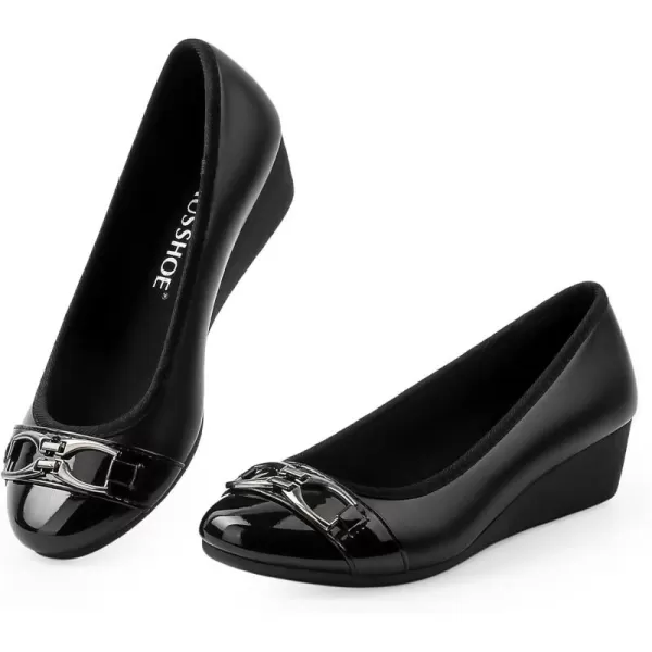 MUSSHOE Women's Mid Wedge Heel Pump Shoes Slip on Round Toe Wedge Pumps