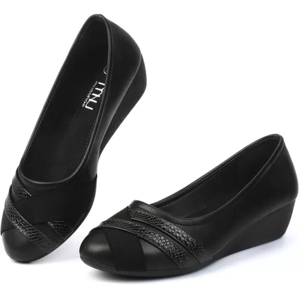 MUSSHOE Women's Mid Wedge Heel Pump Shoes Slip on Round Toe Wedge Pumps