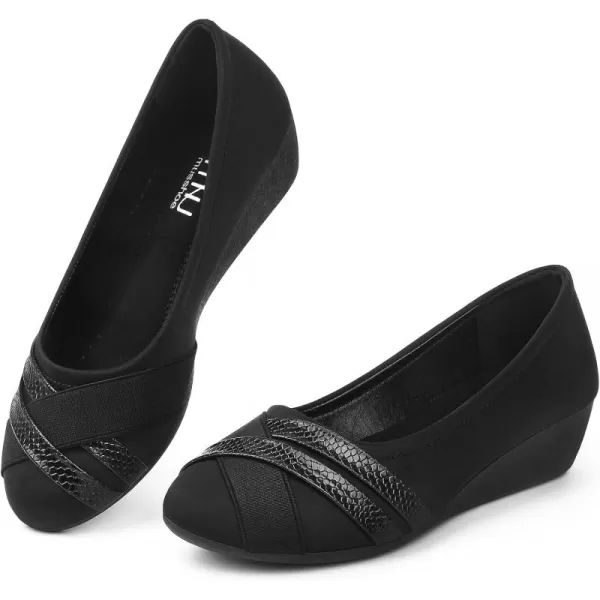 MUSSHOE Women's Mid Wedge Heel Pump Shoes Slip on Round Toe Wedge Pumps