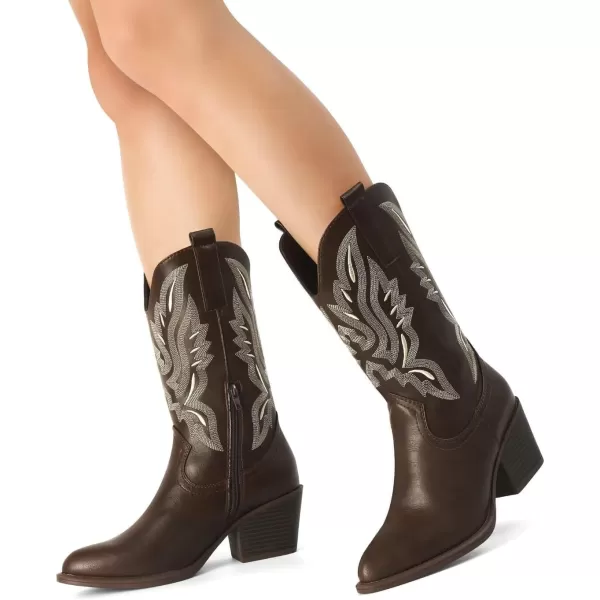 MUSSHOE Cowgirl Boots Cowboy Boots for Women Metallic Boots Embroidered Pointed Toe Chunky Heel Western Boots Women