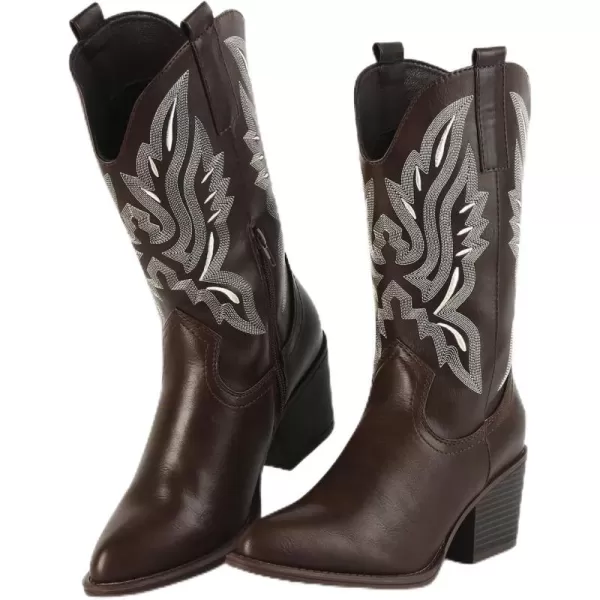 MUSSHOE Cowgirl Boots Cowboy Boots for Women Metallic Boots Embroidered Pointed Toe Chunky Heel Western Boots Women