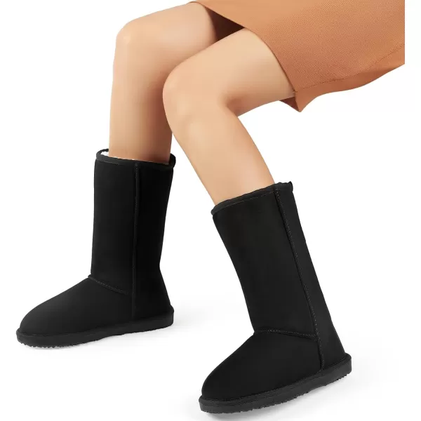 MUSSHOE Women Boots Classic Winter Snow Boots Suede Slip on Booties Fur Lined Warm Boots Comfortable High Calf Winter Boots for Women
