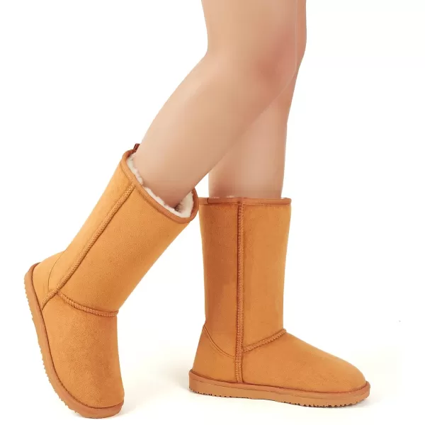 MUSSHOE Women Boots Classic Winter Snow Boots Suede Slip on Booties Fur Lined Warm Boots Comfortable High Calf Winter Boots for Women