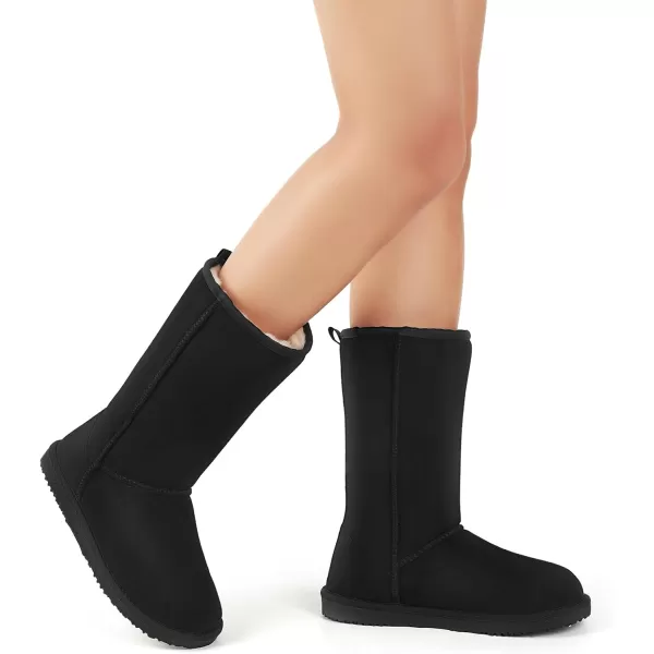 MUSSHOE Women Boots Classic Winter Snow Boots Suede Slip on Booties Fur Lined Warm Boots Comfortable High Calf Winter Boots for Women