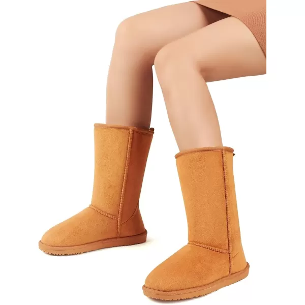 MUSSHOE Women Boots Classic Winter Snow Boots Suede Slip on Booties Fur Lined Warm Boots Comfortable High Calf Winter Boots for Women