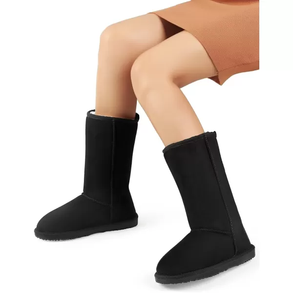MUSSHOE Women Boots Classic Winter Snow Boots Suede Slip on Booties Fur Lined Warm Boots Comfortable High Calf Winter Boots for Women