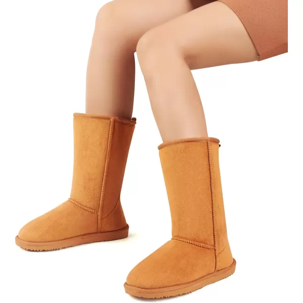 MUSSHOE Women Boots Classic Winter Snow Boots Suede Slip on Booties Fur Lined Warm Boots Comfortable High Calf Winter Boots for Women