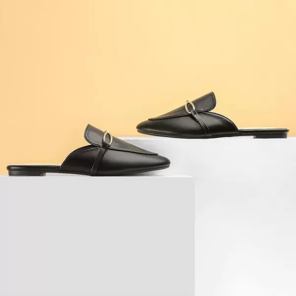 MUSSHOE Women Mules Comfortable Pointed Toe Mules for Women Flats with Buckle