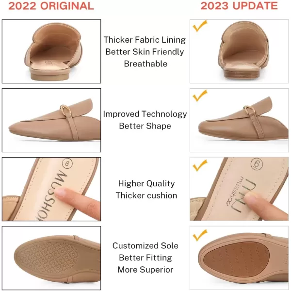 MUSSHOE Women Mules Comfortable Pointed Toe Mules for Women Flats with Buckle