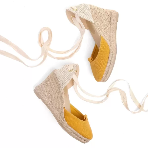 MUSSHOE Wedge Sandals for Women Closed Toe Lace Up Espadrille Wedge for Women