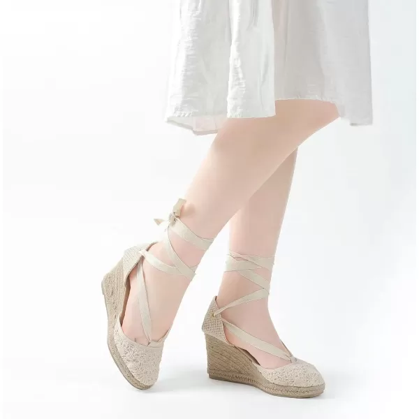 MUSSHOE Wedge Sandals for Women Closed Toe Lace Up Espadrille Wedge for Women