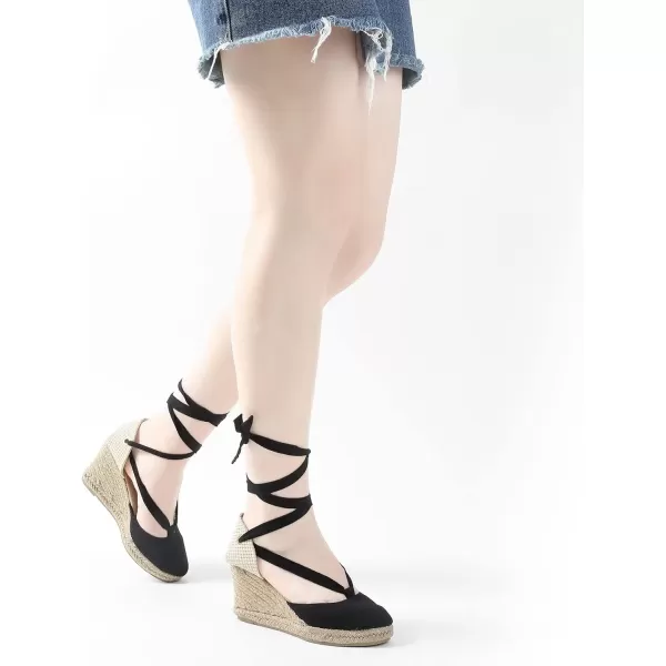 MUSSHOE Wedge Sandals for Women Closed Toe Lace Up Espadrille Wedge for Women