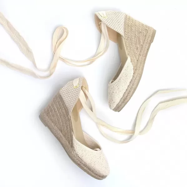 MUSSHOE Wedge Sandals for Women Closed Toe Lace Up Espadrille Wedge for Women