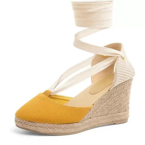 MUSSHOE Wedge Sandals for Women Closed Toe Lace Up Espadrille Wedge for Women