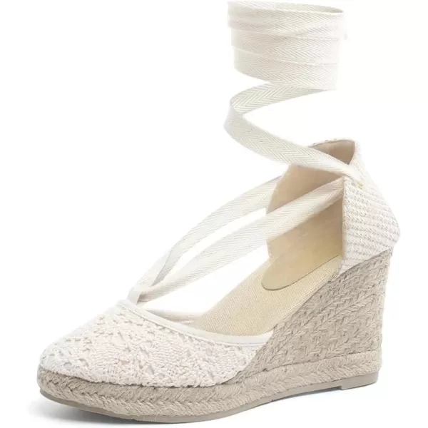 MUSSHOE Wedge Sandals for Women Closed Toe Lace Up Espadrille Wedge for Women