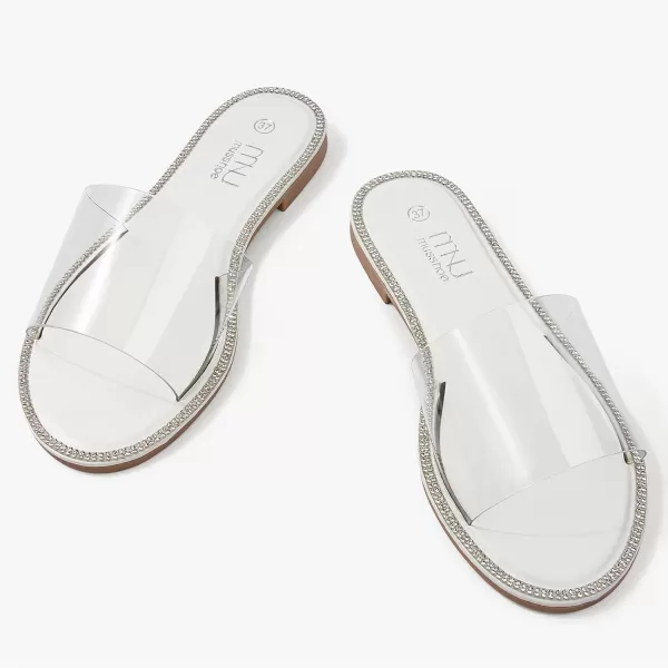 MUSSHOE Women's Clear Flat Sandals Transparent Summer Slide Sandals for Women Dressy