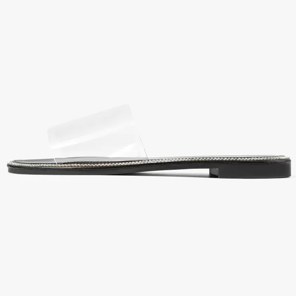 MUSSHOE Women's Clear Flat Sandals Transparent Summer Slide Sandals for Women Dressy