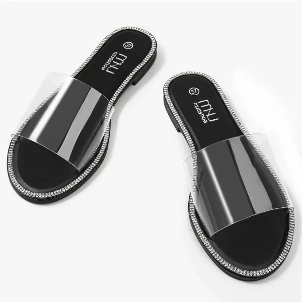 MUSSHOE Women's Clear Flat Sandals Transparent Summer Slide Sandals for Women Dressy