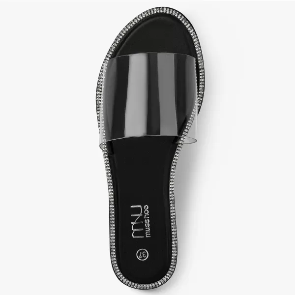 MUSSHOE Women's Clear Flat Sandals Transparent Summer Slide Sandals for Women Dressy