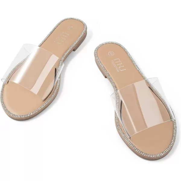 MUSSHOE Women's Clear Flat Sandals Transparent Summer Slide Sandals for Women Dressy
