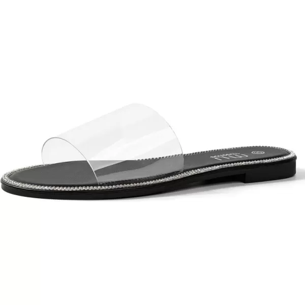 MUSSHOE Women's Clear Flat Sandals Transparent Summer Slide Sandals for Women Dressy