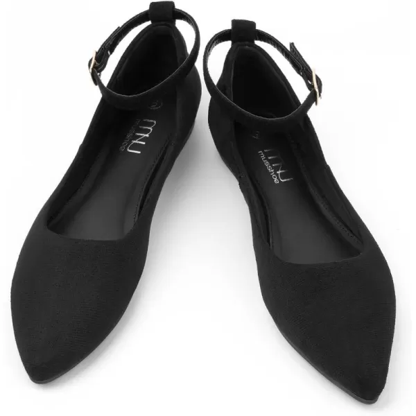 MUSSHOE Women's Ballet Flats Dress shoes for women Low Wedge Ankle Strap Flats Shoes
