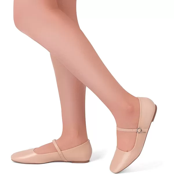 MUSSHOE Womens Ballet Mary Jane Flats Shoes Adjustable Strap Comfortable Square Closed Toe Versatile Chic Footwear with Latex Insole