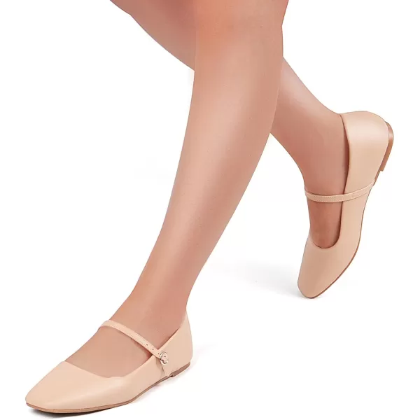 MUSSHOE Womens Ballet Mary Jane Flats Shoes Adjustable Strap Comfortable Square Closed Toe Versatile Chic Footwear with Latex Insole