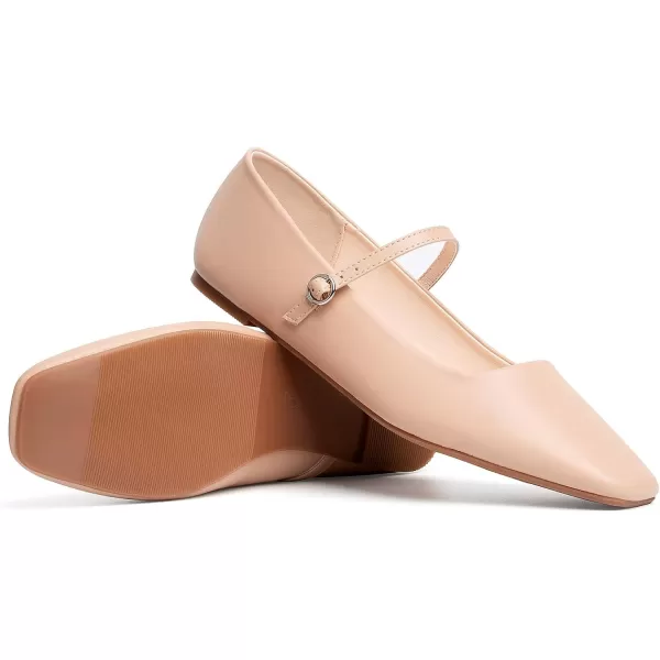MUSSHOE Womens Ballet Mary Jane Flats Shoes Adjustable Strap Comfortable Square Closed Toe Versatile Chic Footwear with Latex Insole