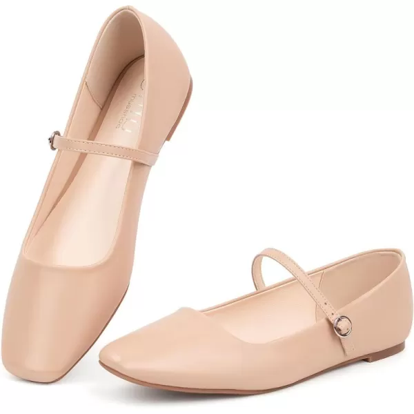 MUSSHOE Womens Ballet Mary Jane Flats Shoes Adjustable Strap Comfortable Square Closed Toe Versatile Chic Footwear with Latex Insole