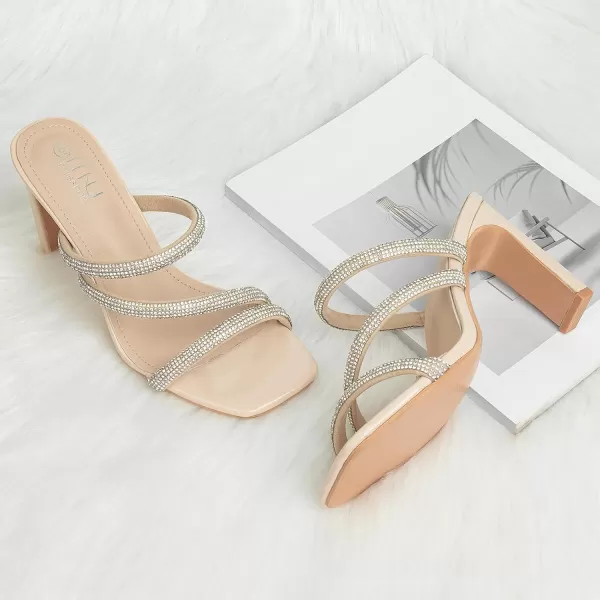 High Heels Sandals for Women Rhinestone Open Toe Slip On with Strappy Strap Dressy Sparkly Heel Bridal Shoes Comfy Sexy Cute