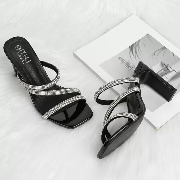 High Heels Sandals for Women Rhinestone Open Toe Slip On with Strappy Strap Dressy Sparkly Heel Bridal Shoes Comfy Sexy Cute