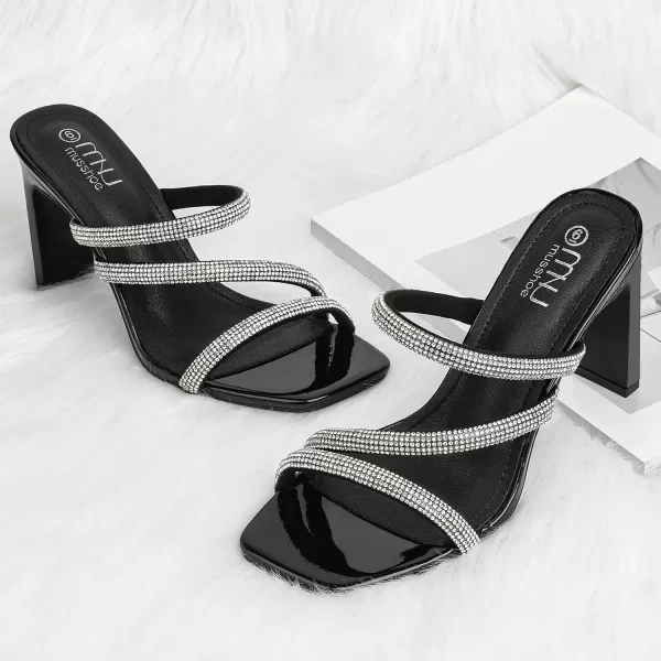 High Heels Sandals for Women Rhinestone Open Toe Slip On with Strappy Strap Dressy Sparkly Heel Bridal Shoes Comfy Sexy Cute