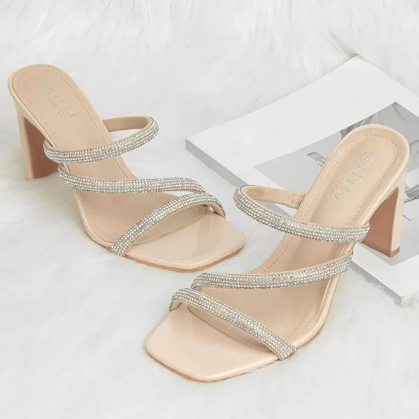 High Heels Sandals for Women Rhinestone Open Toe Slip On with Strappy Strap Dressy Sparkly Heel Bridal Shoes Comfy Sexy Cute