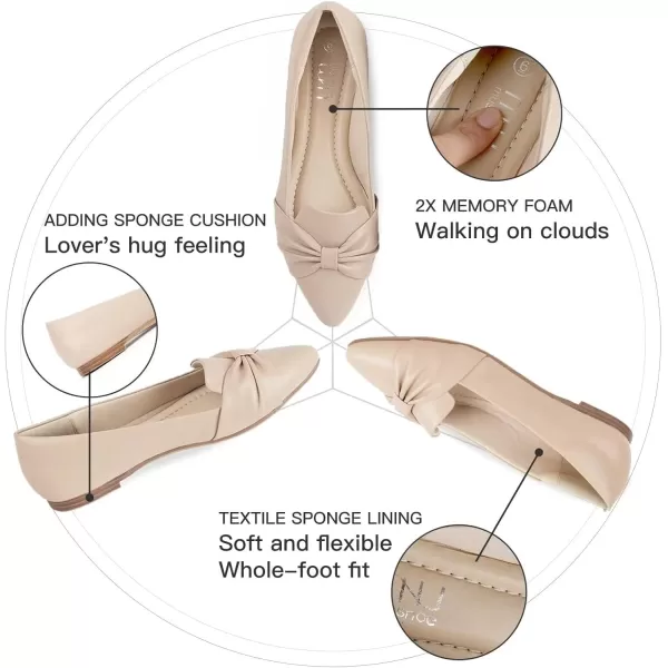 MUSSHOE Flat Shoes Women Comfortable Pointed Toe Slip on Women's Flats, Nude Pu 9