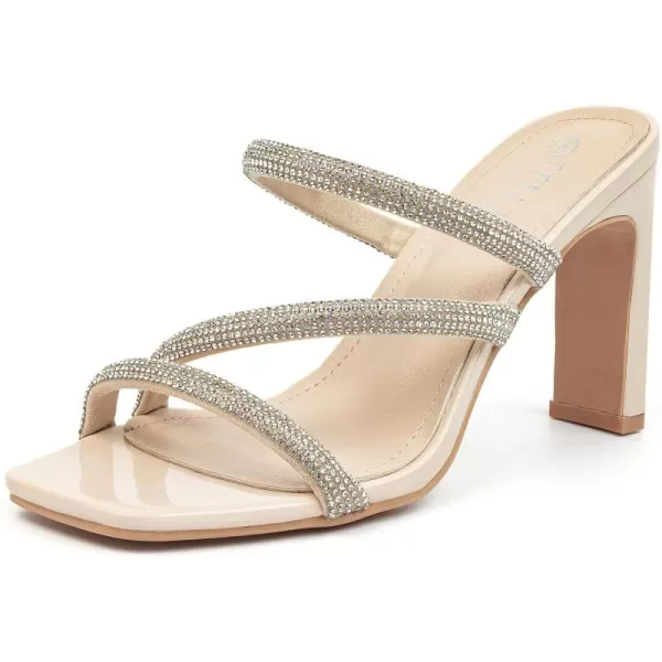 High Heels Sandals for Women Rhinestone Open Toe Slip On with Strappy Strap Dressy Sparkly Heel Bridal Shoes Comfy Sexy Cute