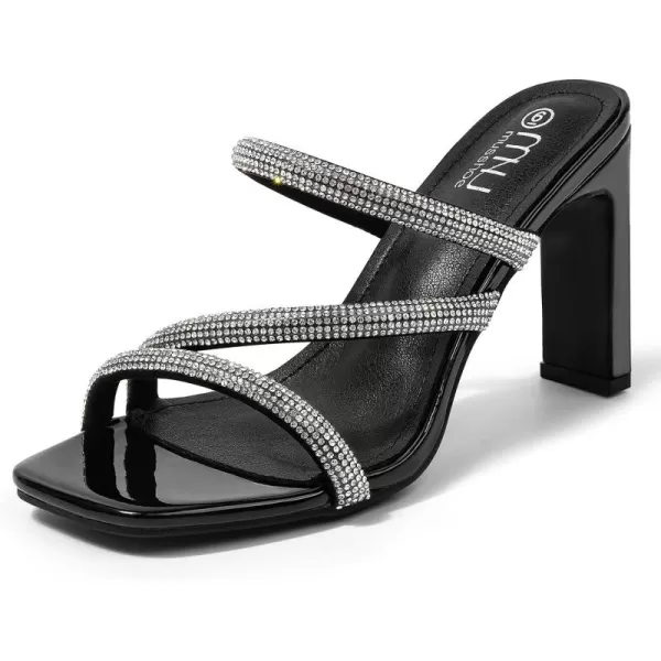 High Heels Sandals for Women Rhinestone Open Toe Slip On with Strappy Strap Dressy Sparkly Heel Bridal Shoes Comfy Sexy Cute